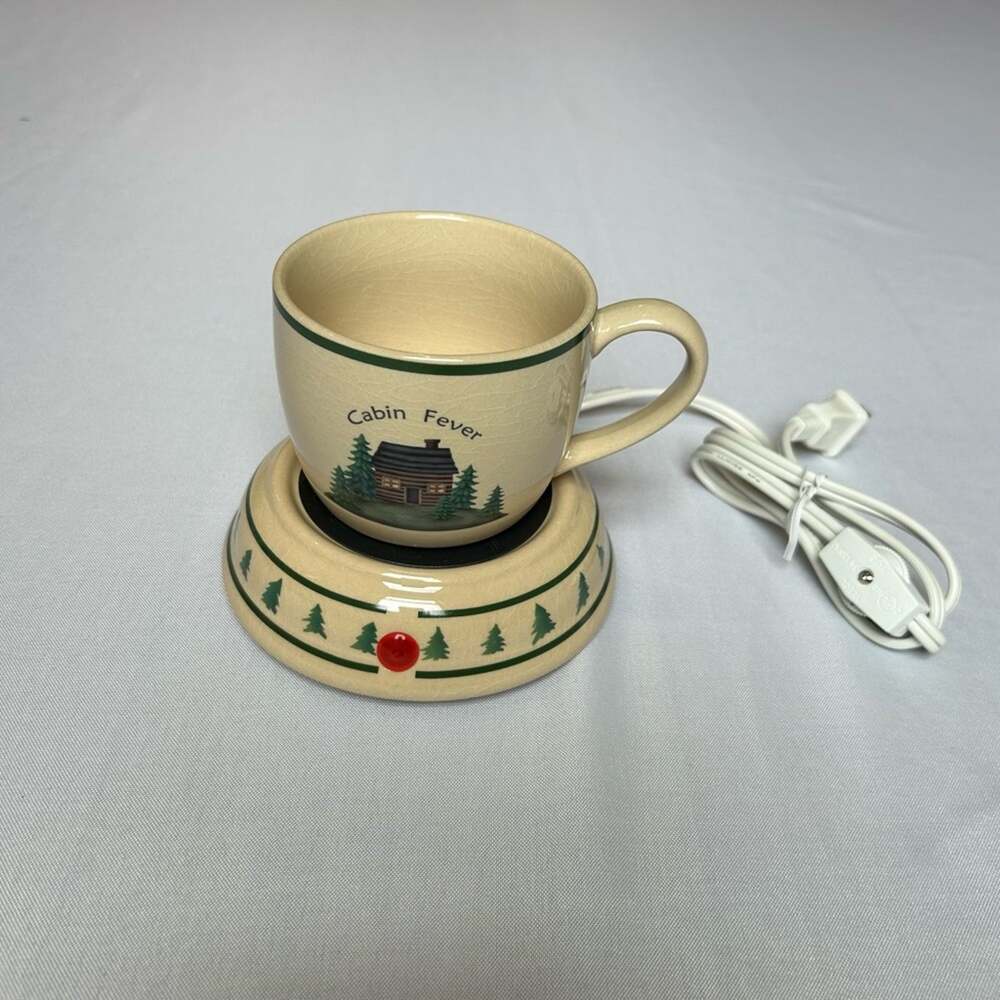 Ceramic Coffee Mug with Warming Plate "Cabin Fever"